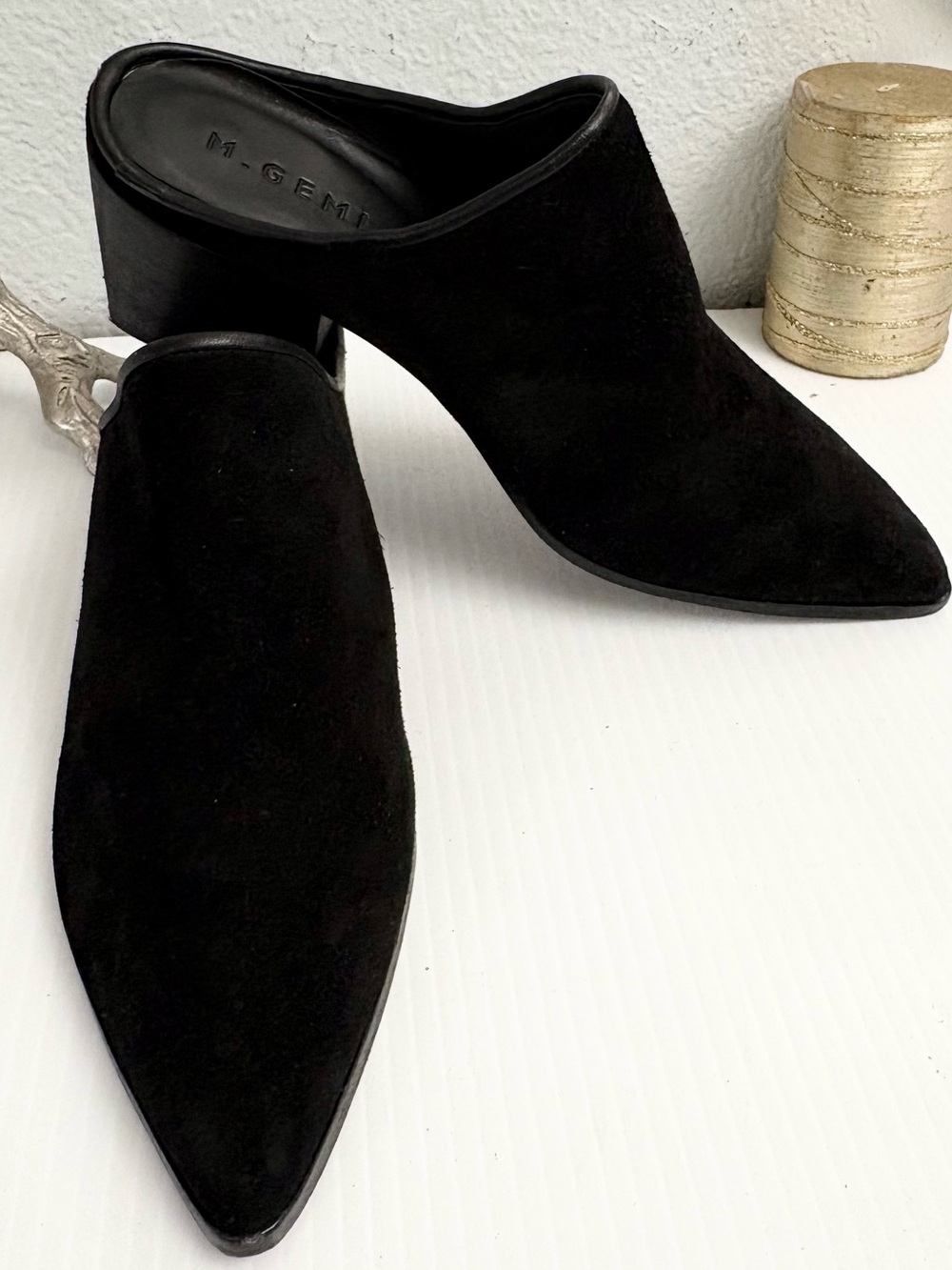 M. Gemi Black Suede Pointed-Toe Mule Size 39